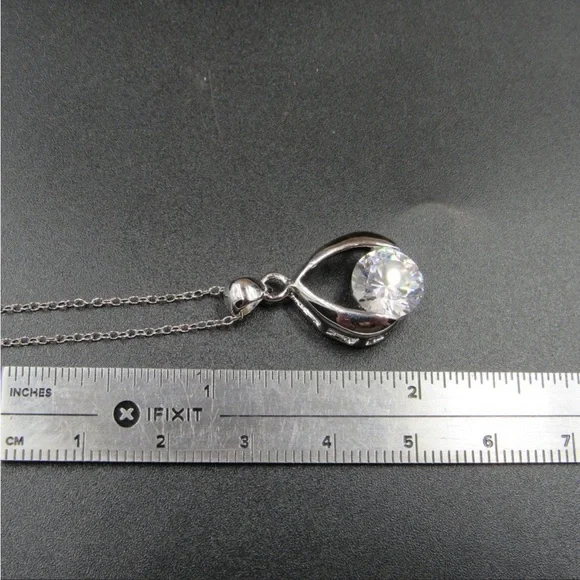 16” Sterling Silver Round Cubic Zirconia Necklace - Picture 3 of 5